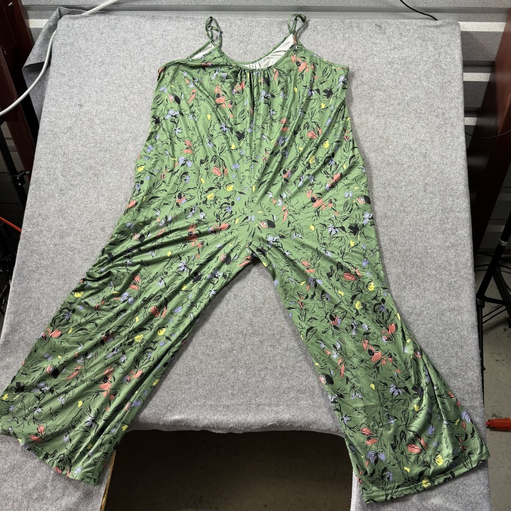 Unbranded Womens Floral Print Jumpsuit 4XL Green Stretch Wide Leg Sleeveless